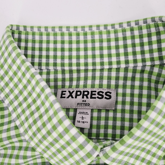 Express Fitted Button Down Shirt Mens Size Large Green Plaid Check Long Sleeve - Picture 4 of 4